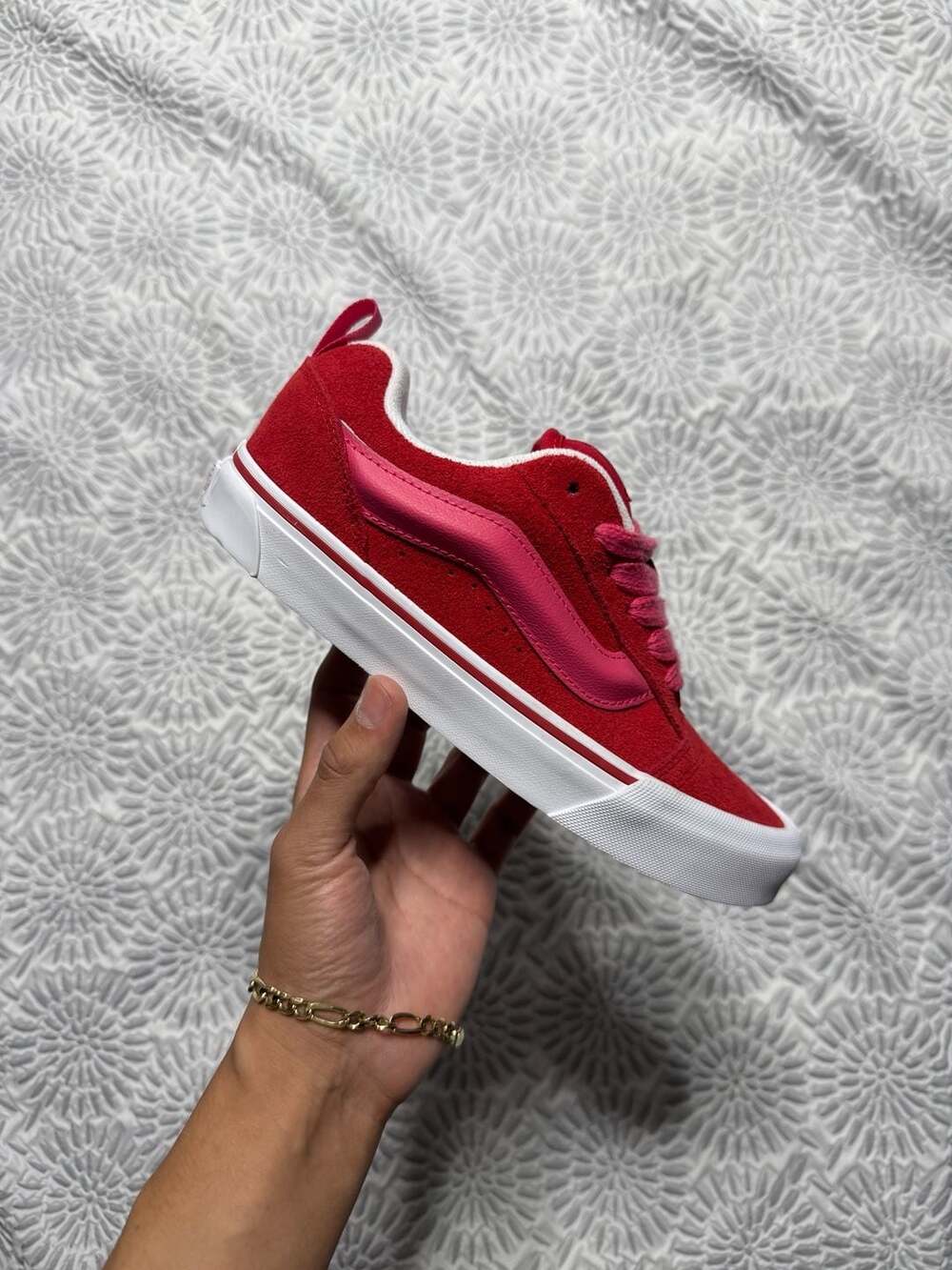 Vans Knu Skool Suede Skateboarding Shoes Racing Red Pink Women’s 7.5
